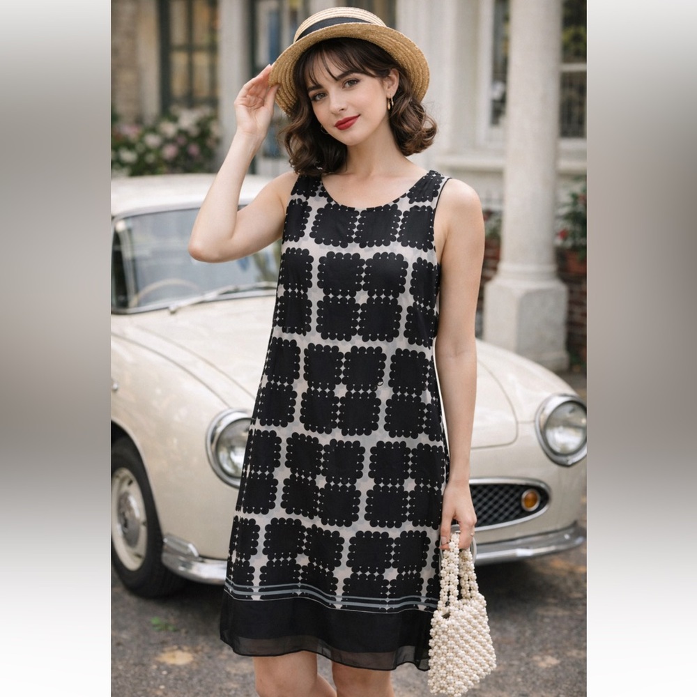 Max Studio Shift Dress Geometric Pattern Retro‎ Mod Art Deco Inspired Sz XS